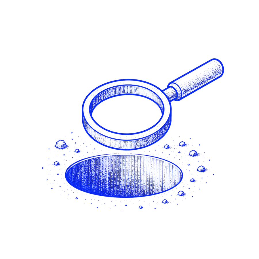 Illustration: a magnifying glass hovering over a specimen dish, representing deeper investigation