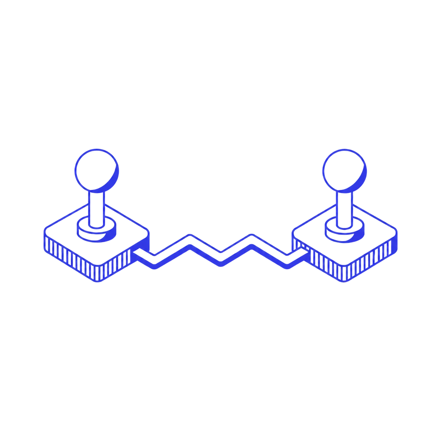 Illustration of two loading docks connected by a bridging line, representing scattered sources joining one warehouse