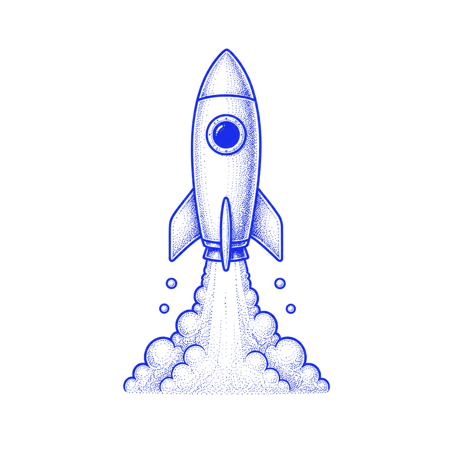 Illustration of a rocket launching, representing continuous improvement
