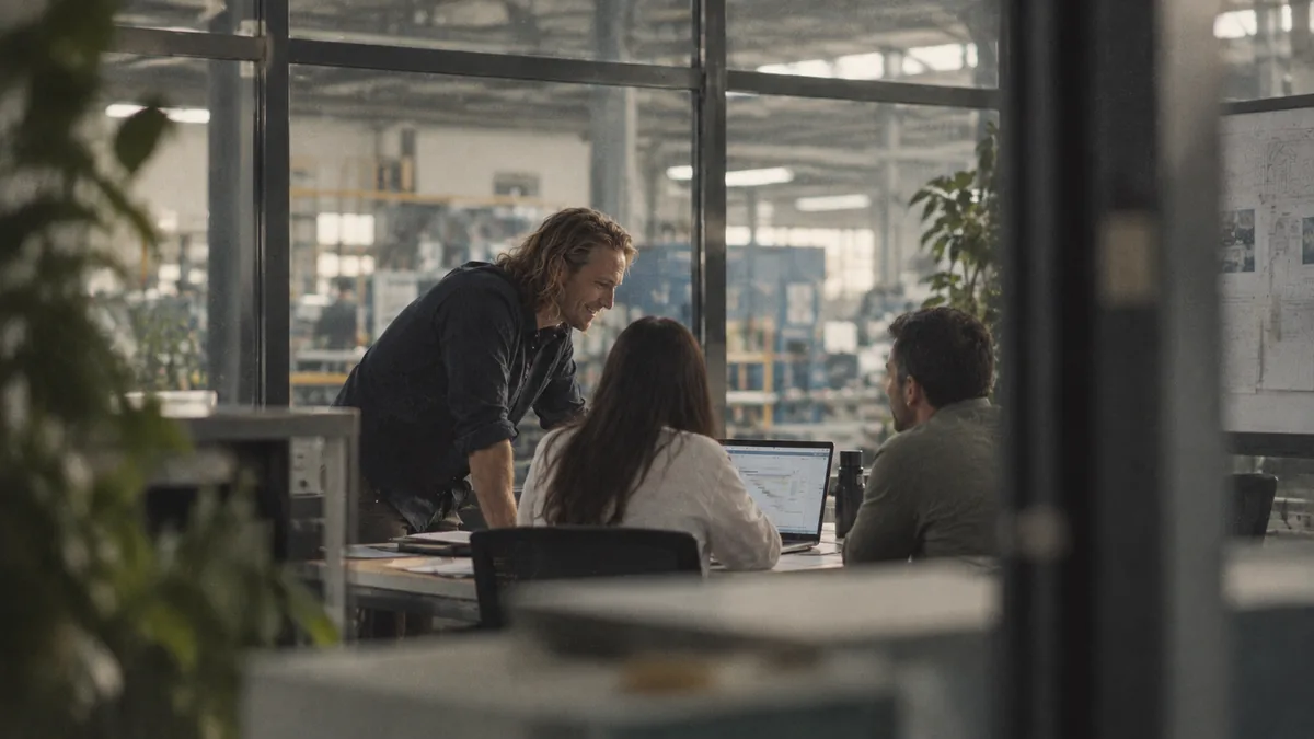 Colleagues reviewing data together on the shop floor