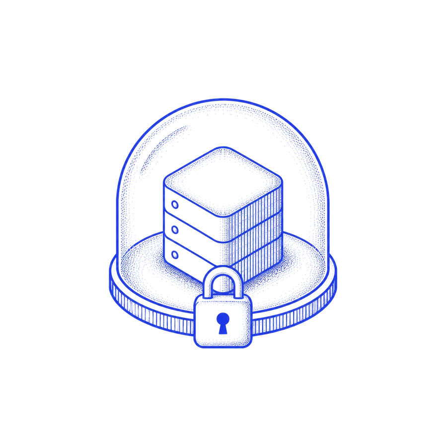 Illustration of a locked server stack under a protective dome